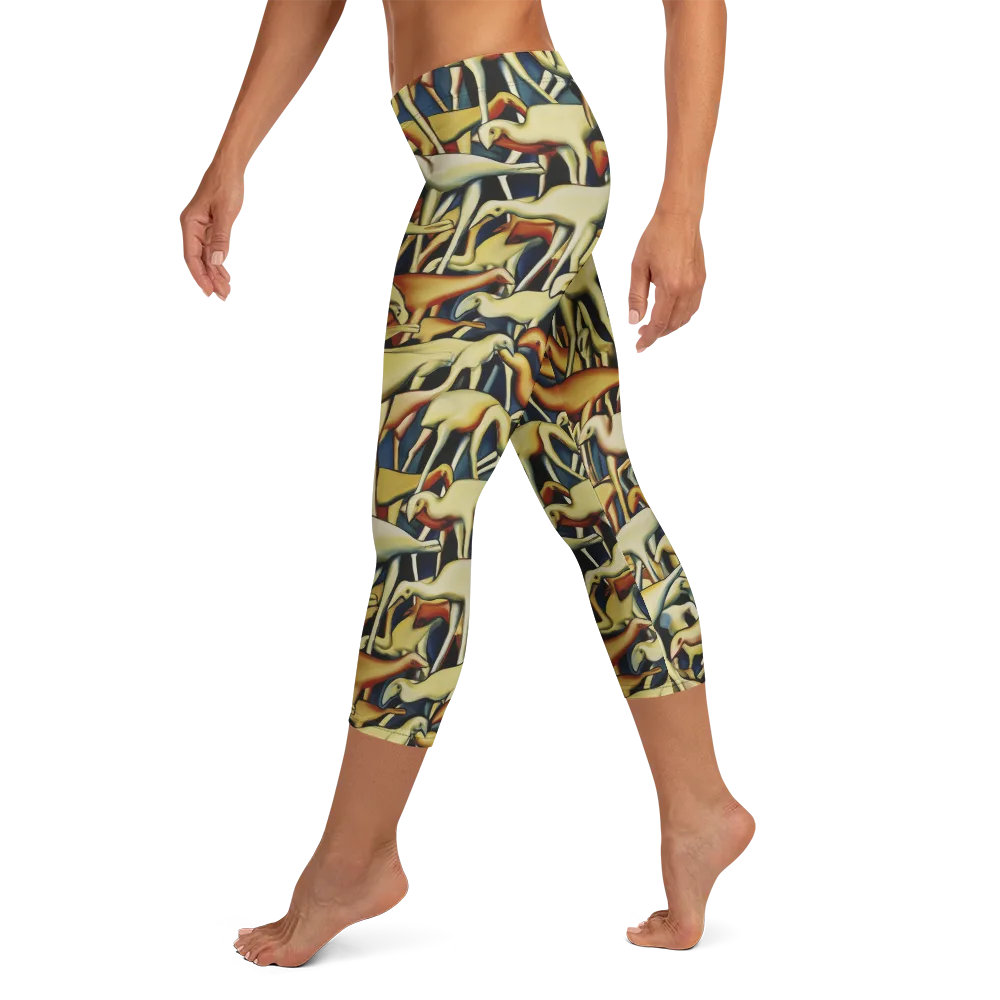 Jurassic Salon on Capri Leggings — Left