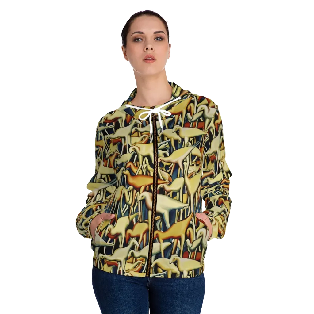 Jurassic Salon on Women's Full-Zip Hoodie — Front On Person