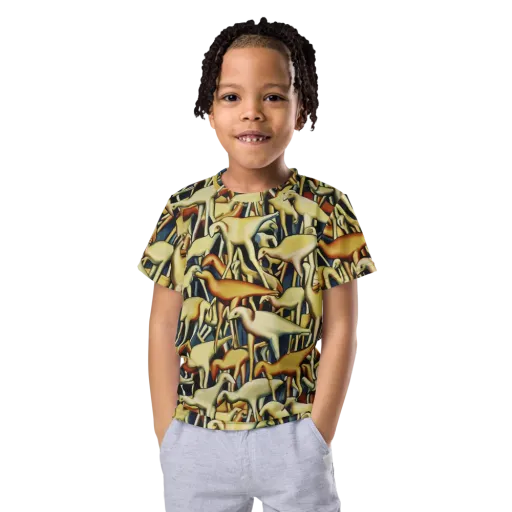 Jurassic Salon on a Kids Crew Neck T-Shirt