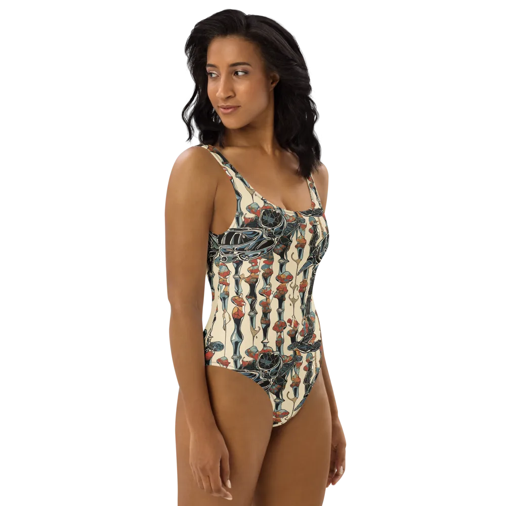 Venetian Fossils on One-Piece Swimsuit — Right