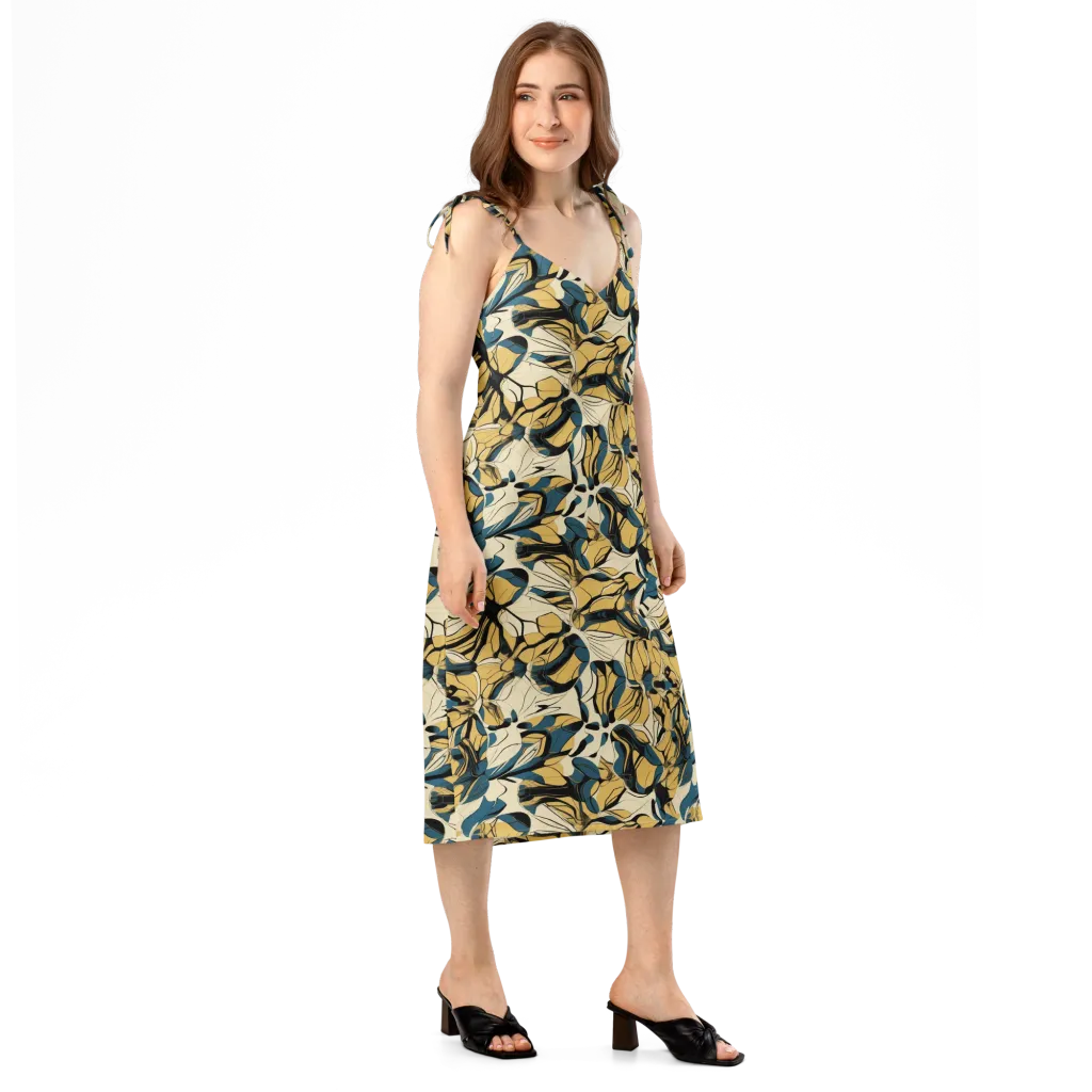 Indigo Marigold on Slip Dress — Right Front