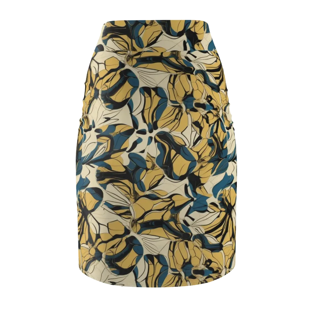 Indigo Marigold on Pencil Skirt — Back