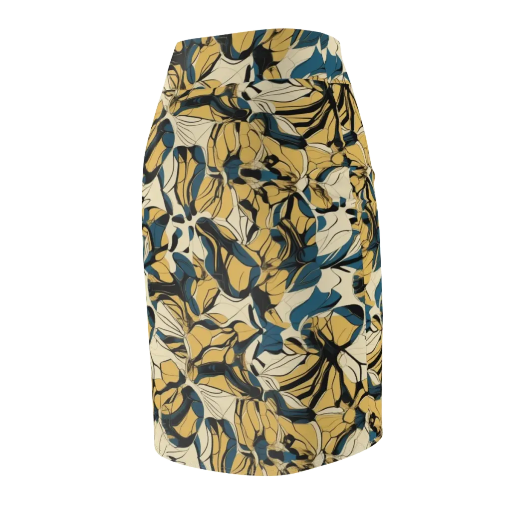 Indigo Marigold on Pencil Skirt — Back Side