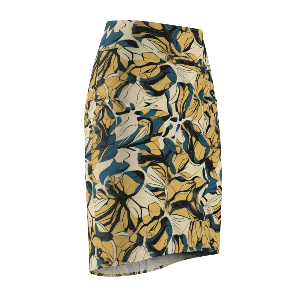 Indigo Marigold on Pencil Skirt — Front Side