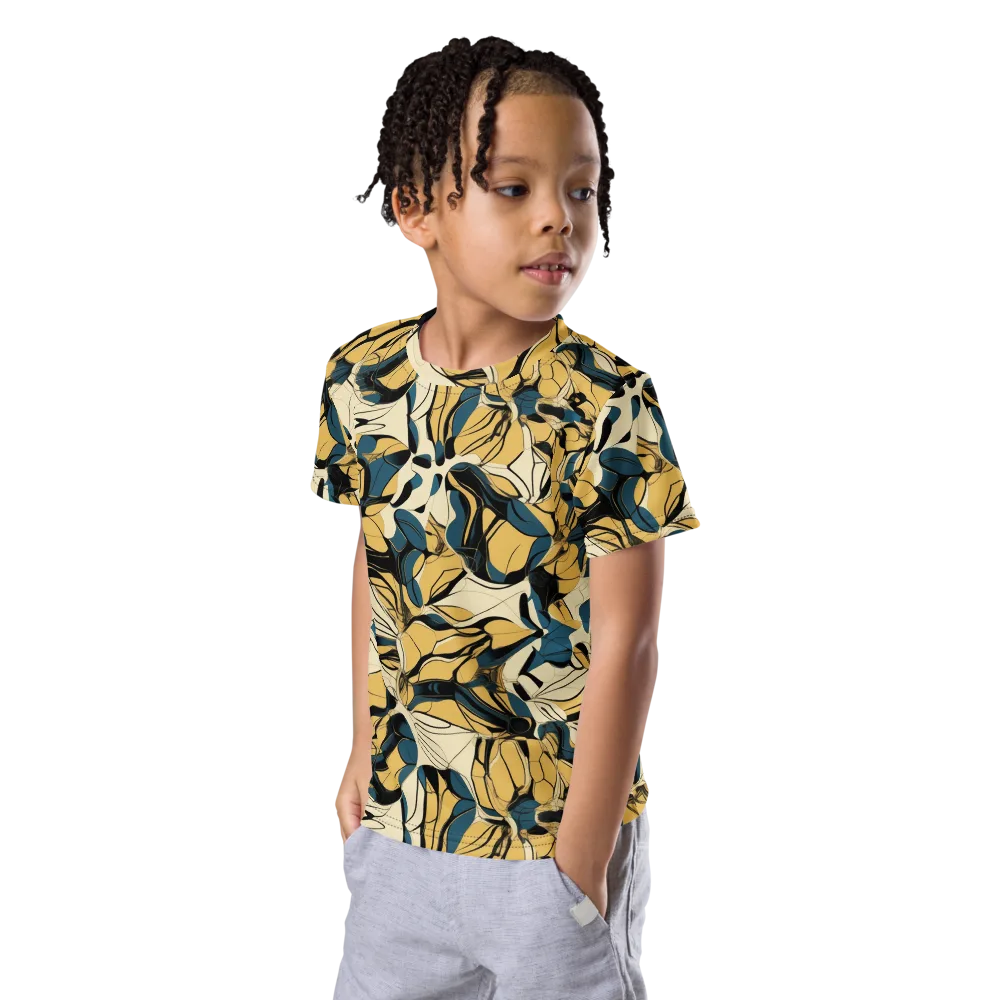 Indigo Marigold on Kids Crew Neck T-Shirt — Left Front