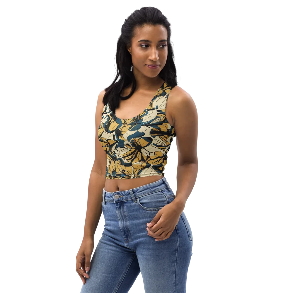 Indigo Marigold on Crop Top — Left Front