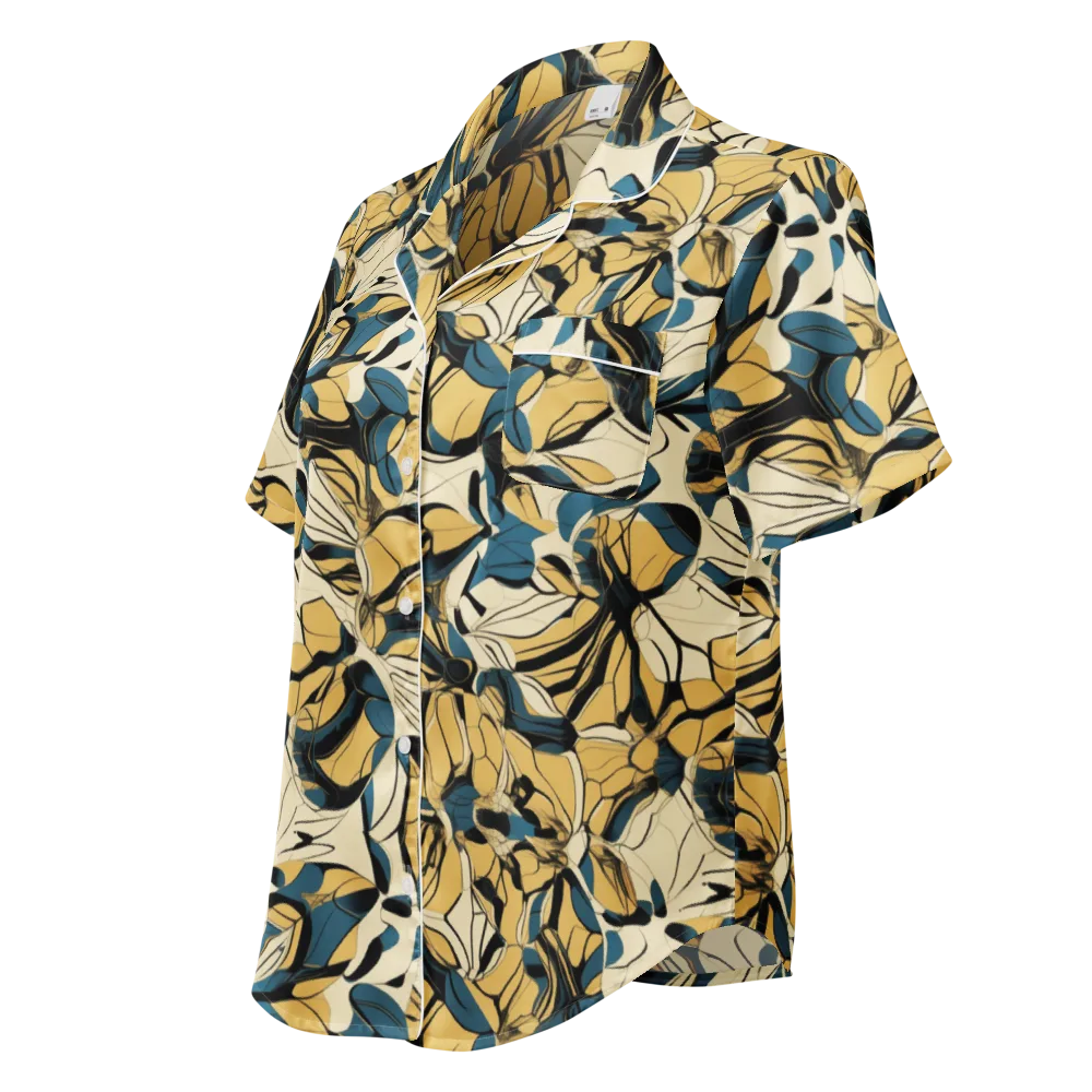 Indigo Marigold on Women's Short Sleeve Pajama Top — Left Front