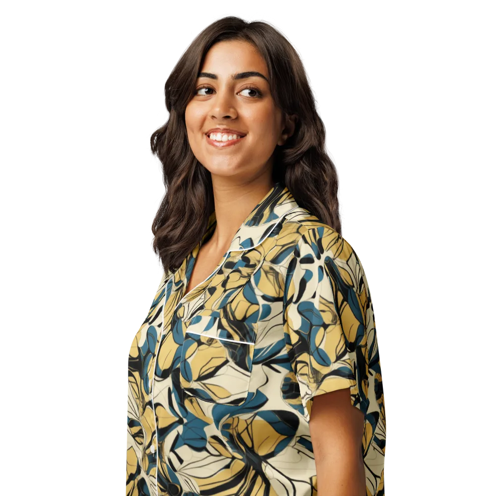 Indigo Marigold on Women's Short Sleeve Pajama Top — Left Front