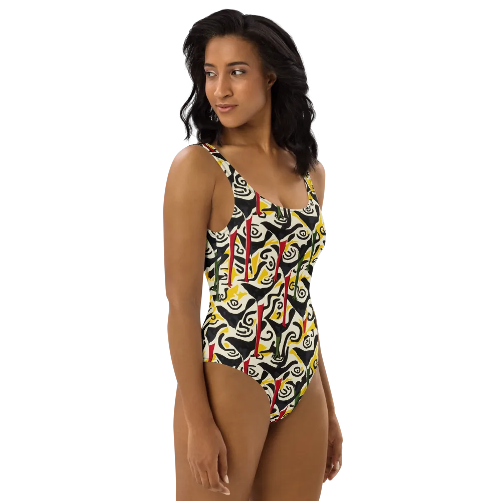 Inkblot Menagerie on One-Piece Swimsuit — Right