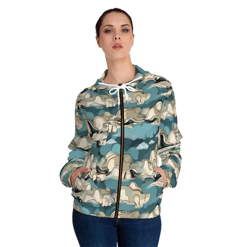 Cloudline Current on Women's Full-Zip Hoodie — Front On Person