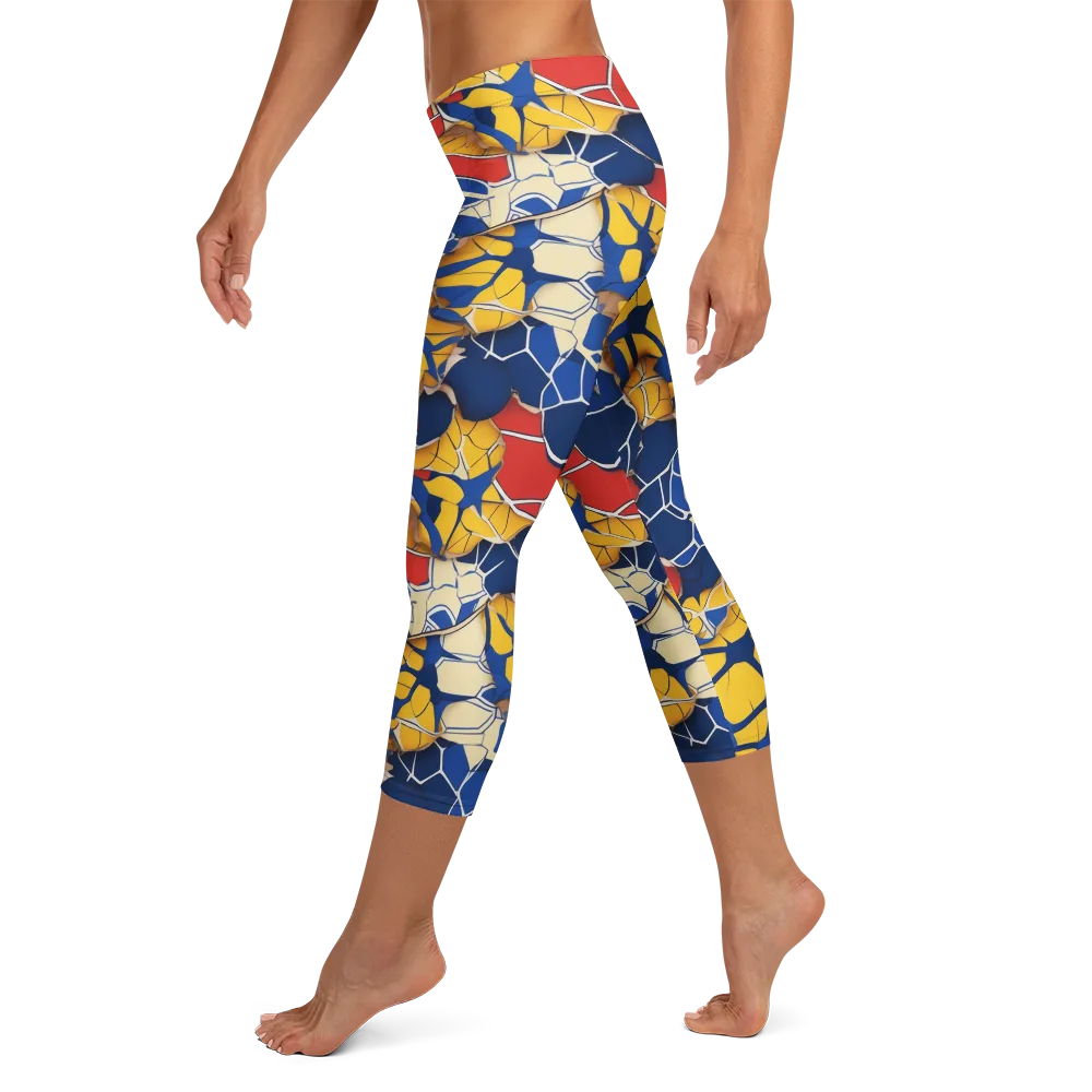 Cobalt Cellwork on Capri Leggings — Left