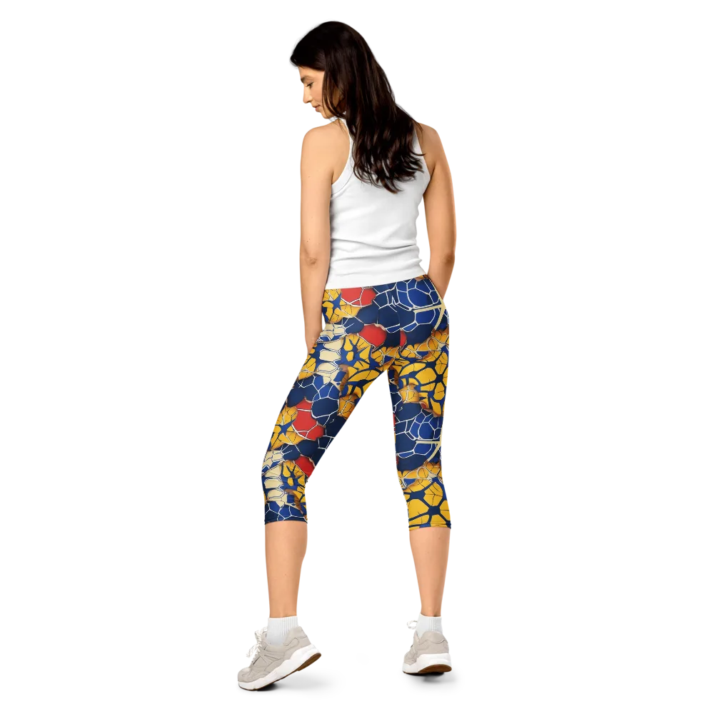 Cobalt Cellwork on Capri Leggings — Back