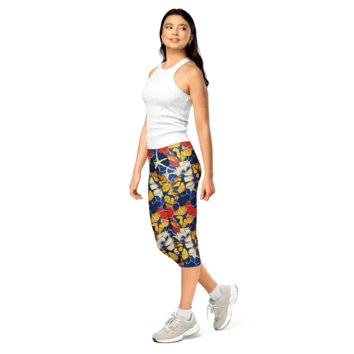 Cobalt Cellwork on a Capri Leggings