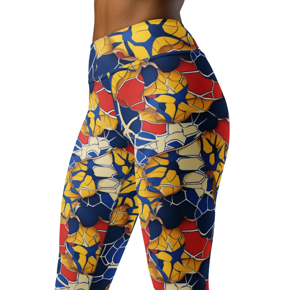 Cobalt Cellwork on Yoga Leggings — Left Front