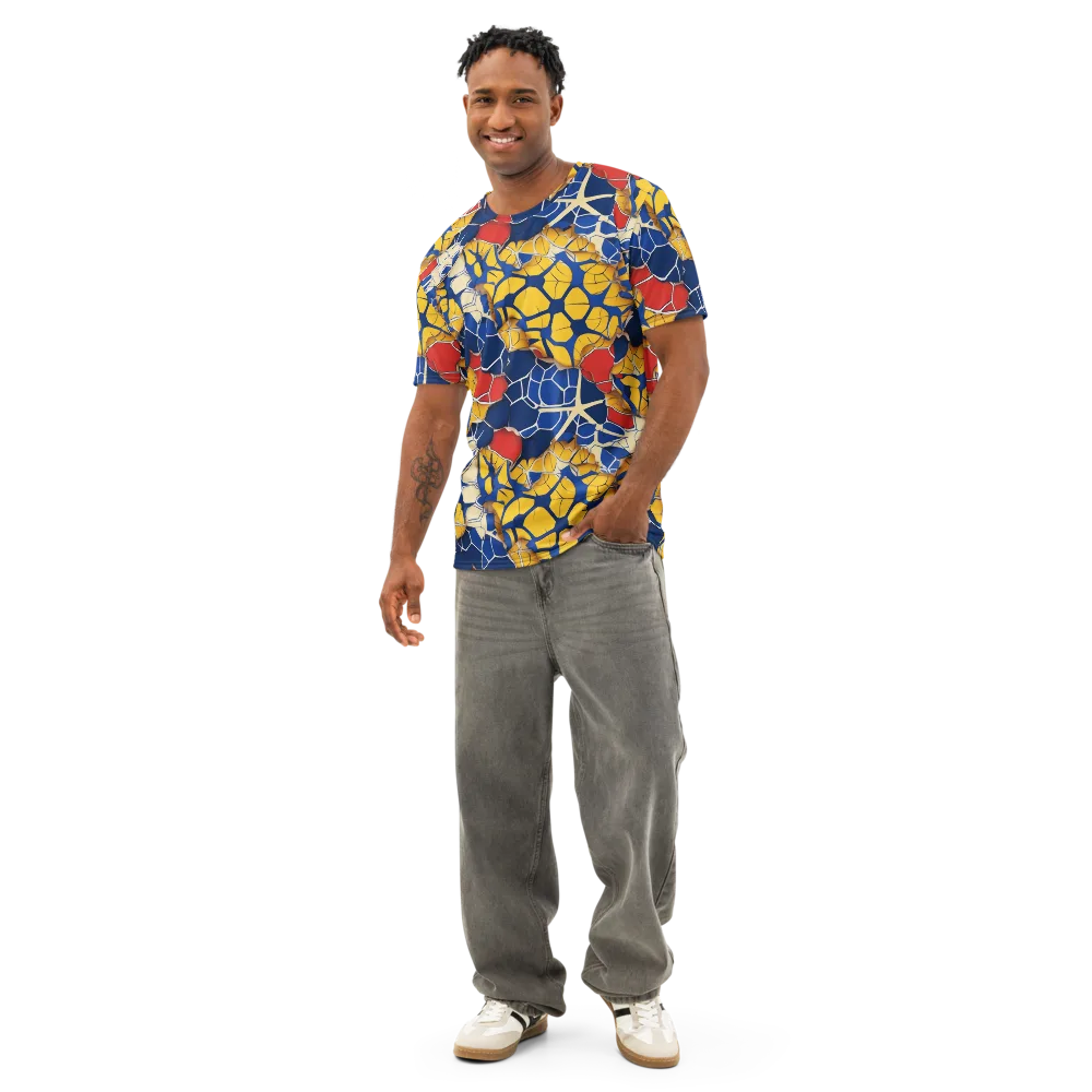 Cobalt Cellwork on Men's Cotton Crew Neck T-Shirt — Front
