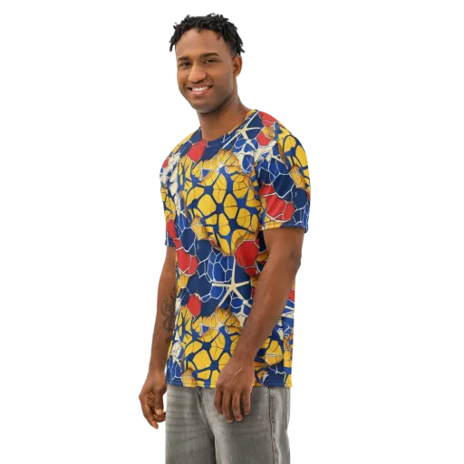 Cobalt Cellwork on a Men's Cotton Crew Neck T-Shirt