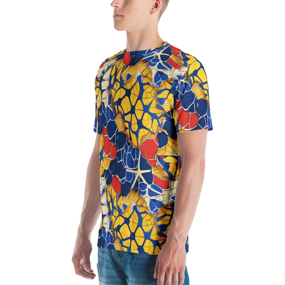 Cobalt Cellwork on Men's Crew Neck T-Shirt — Left