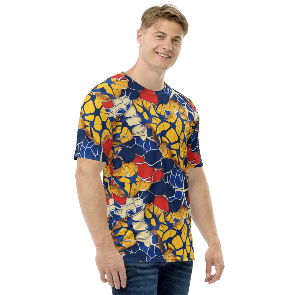 Cobalt Cellwork on Men's Crew Neck T-Shirt — Right