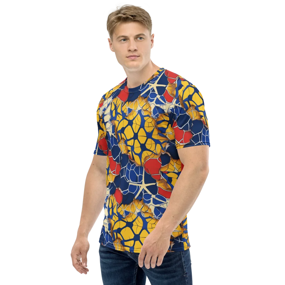 Cobalt Cellwork on Men's Crew Neck T-Shirt — Left