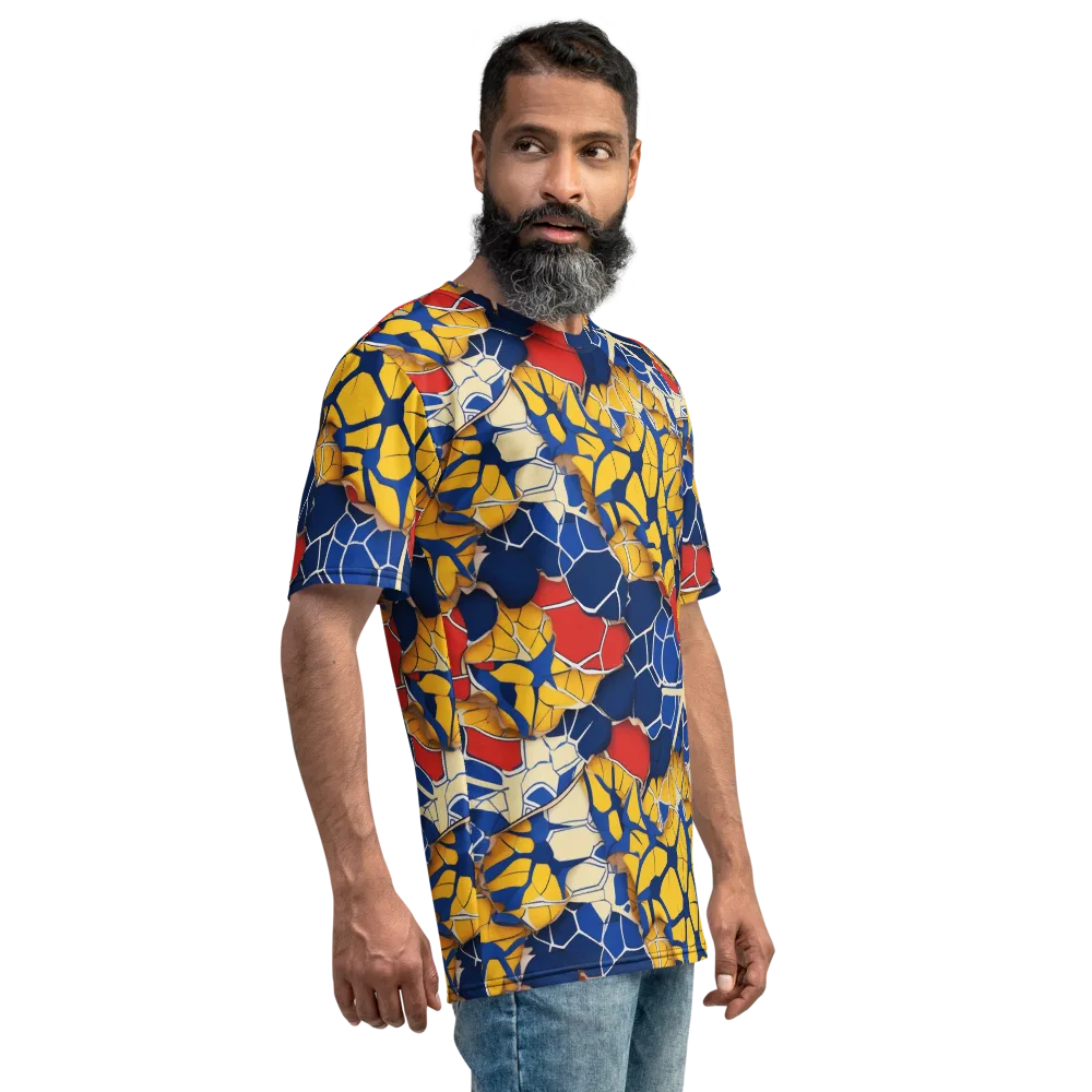 Cobalt Cellwork on Men's Crew Neck T-Shirt — Right