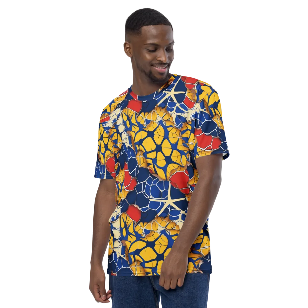 Cobalt Cellwork on Men's Crew Neck T-Shirt — Left