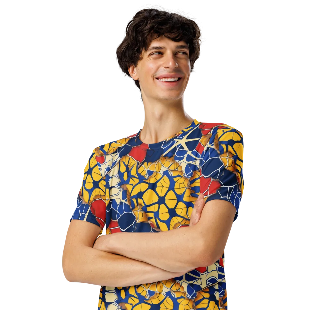 Cobalt Cellwork on Men's Crew Neck T-Shirt — Left Front