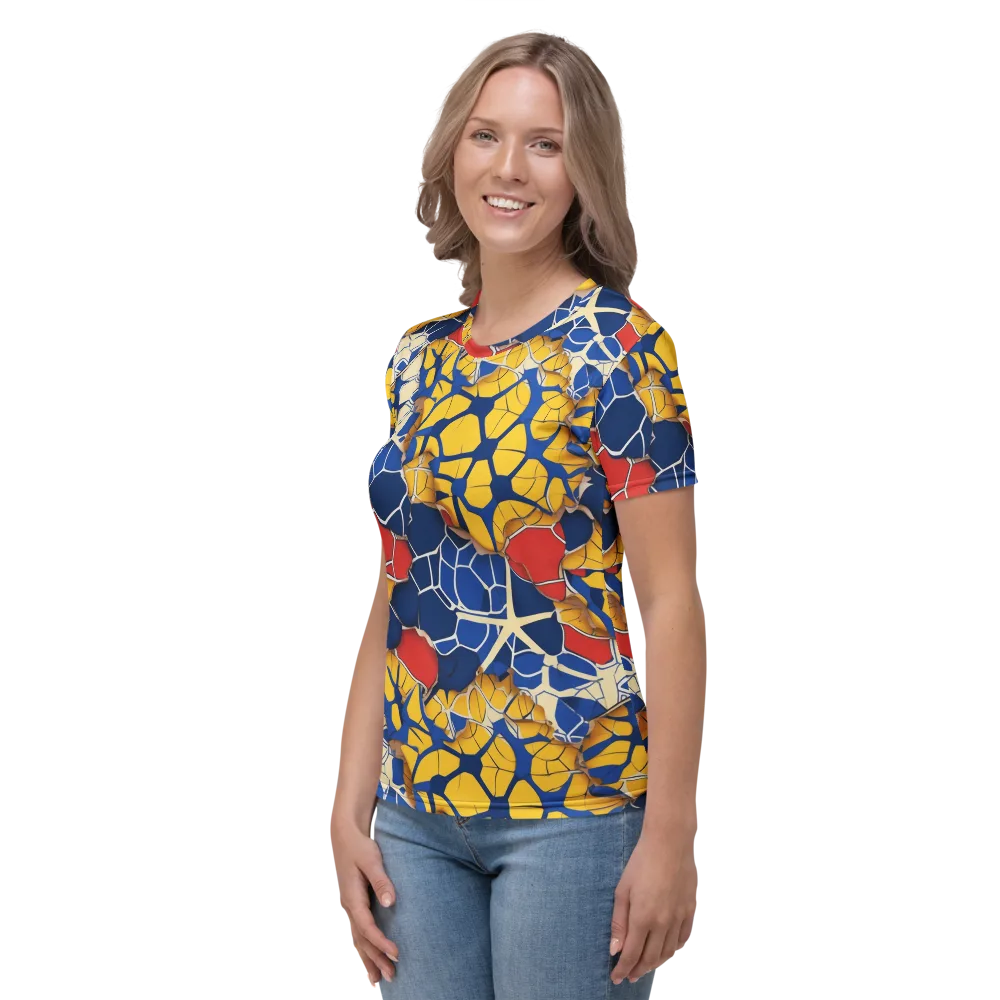 Cobalt Cellwork on Women's Crew Neck T-Shirt — Left