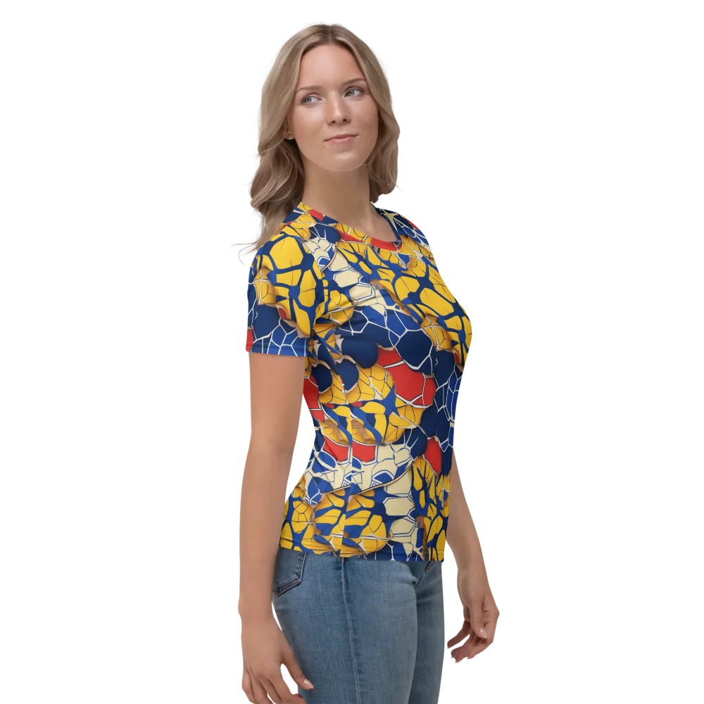 Cobalt Cellwork on Women's Crew Neck T-Shirt — Right