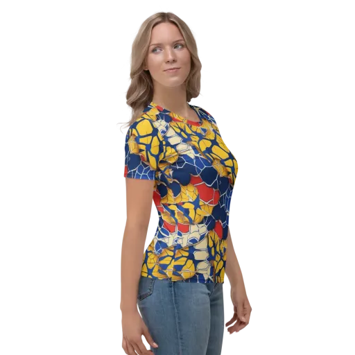 Cobalt Cellwork on a Women's Crew Neck T-Shirt