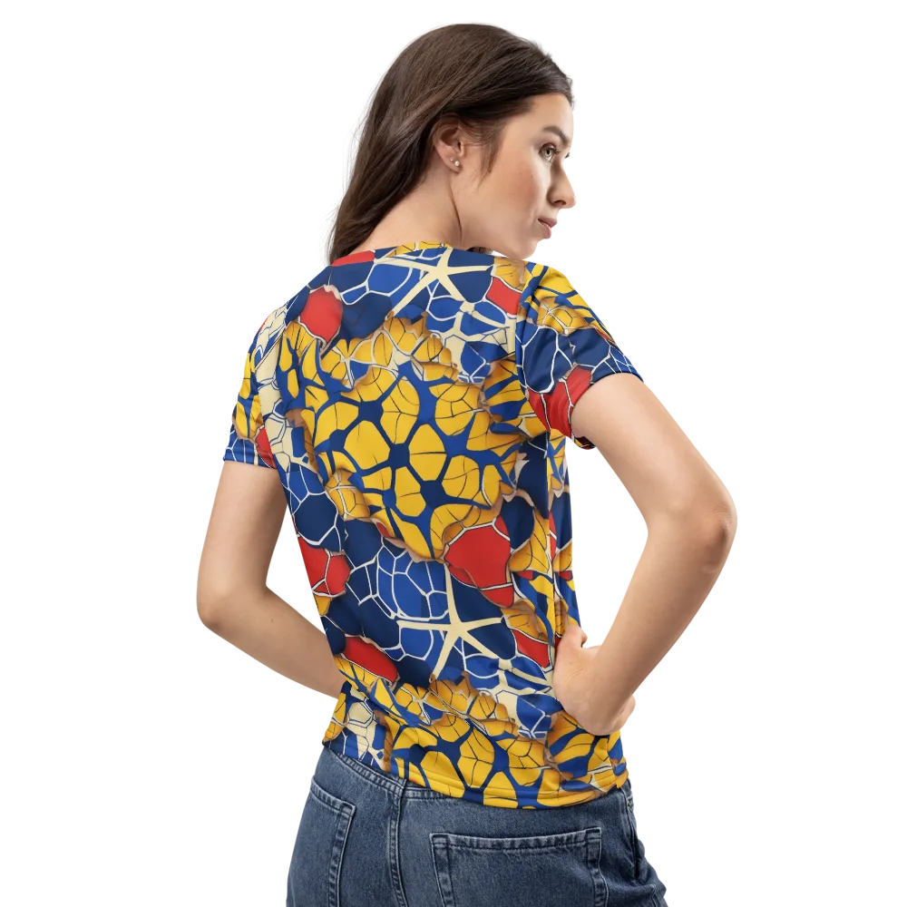 Cobalt Cellwork on Women's Crew Neck T-Shirt — Back