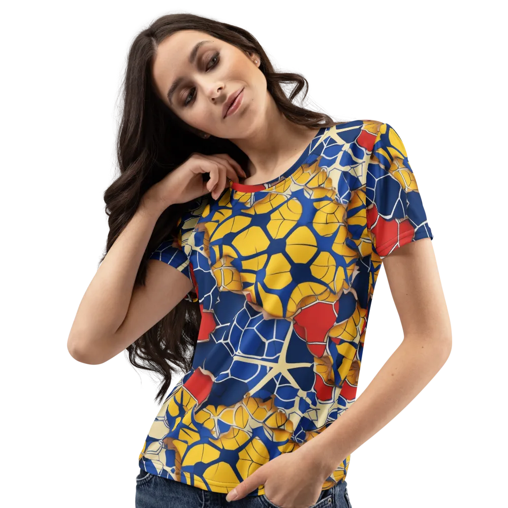 Cobalt Cellwork on Women's Crew Neck T-Shirt — Left Front