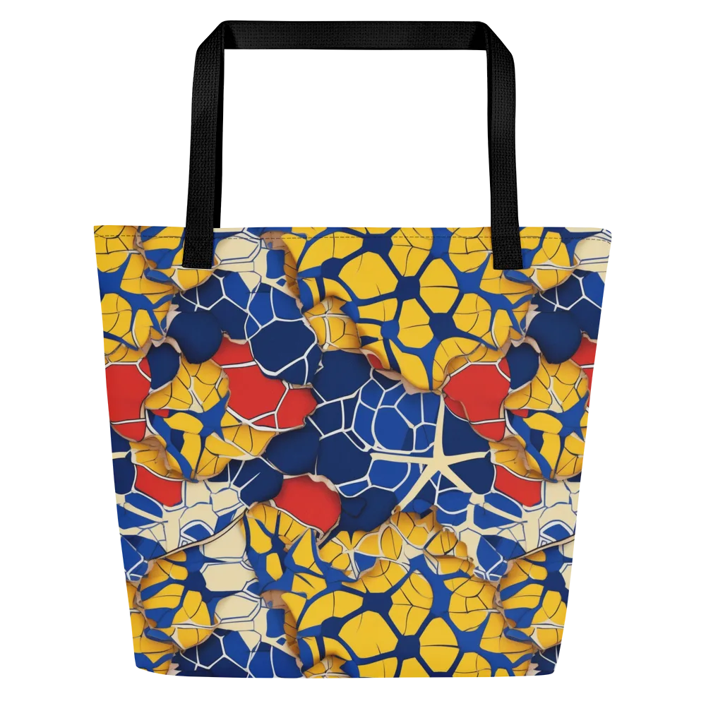 Cobalt Cellwork on Large Tote Bag W/ Pocket — Front