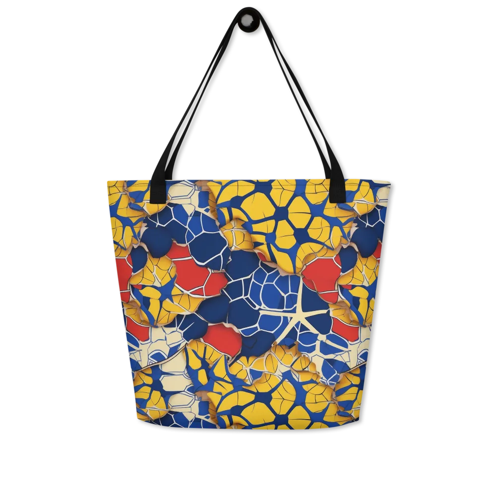 Cobalt Cellwork on Large Tote Bag W/ Pocket — Front