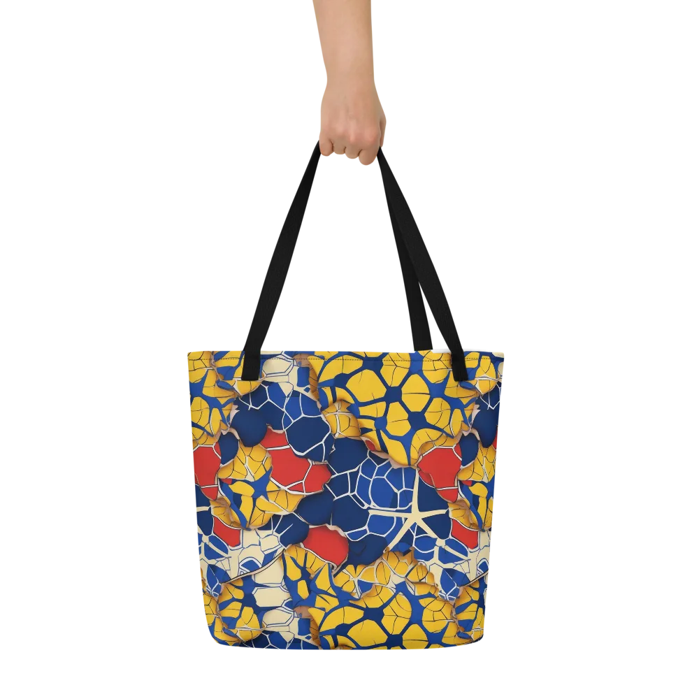 Cobalt Cellwork on Large Tote Bag W/ Pocket — Front