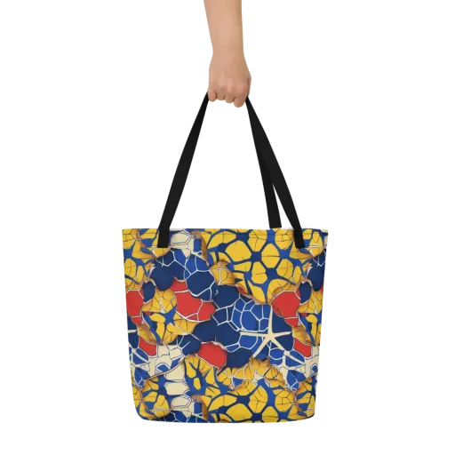 Cobalt Cellwork on a Large Tote Bag W/ Pocket