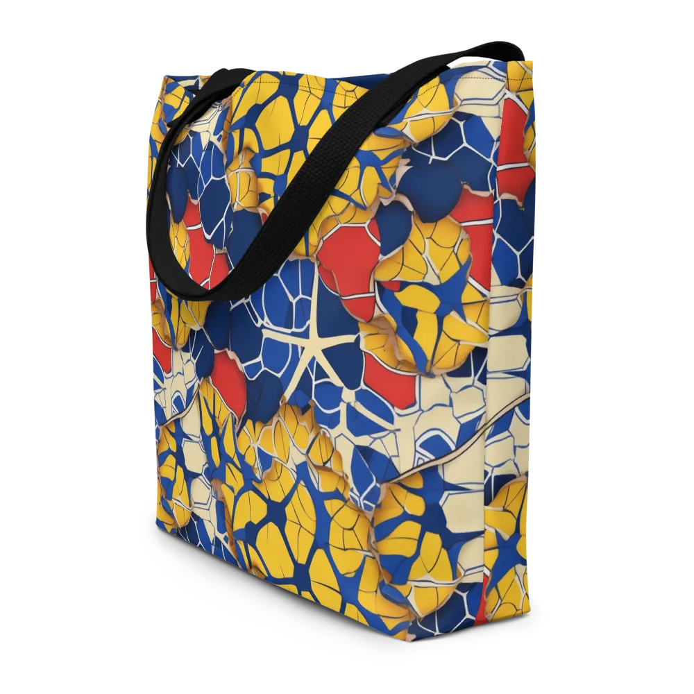 Cobalt Cellwork on Large Tote Bag W/ Pocket — Front