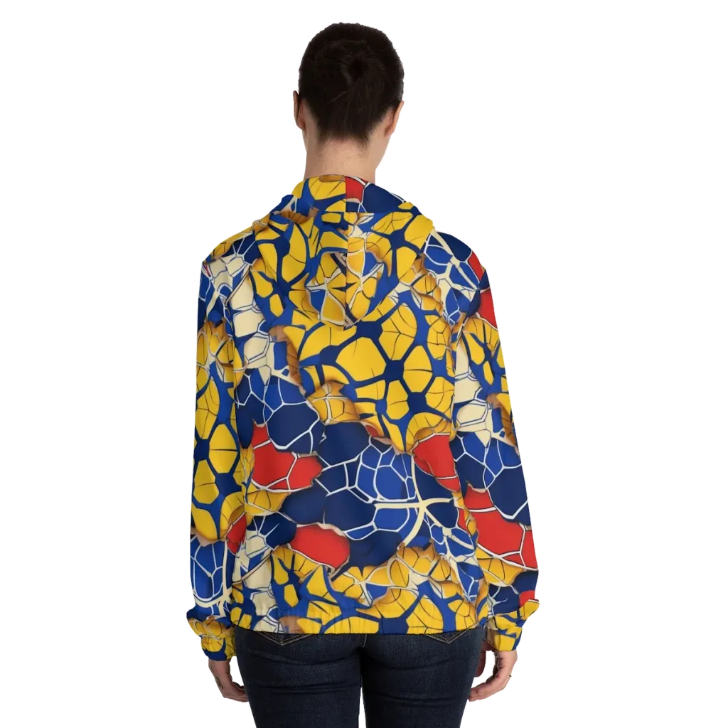 Cobalt Cellwork on Women's Full-Zip Hoodie — Back On Person