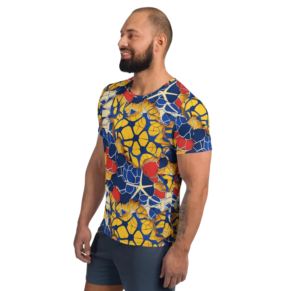 Cobalt Cellwork on Men's Athletic T-Shirt — Left