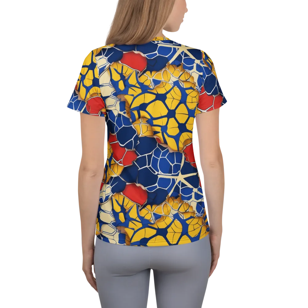 Cobalt Cellwork on Women's Athletic T-Shirt — Back