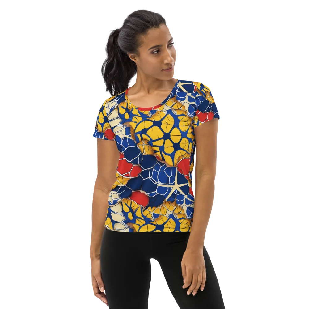Cobalt Cellwork on Women's Athletic T-Shirt — Front