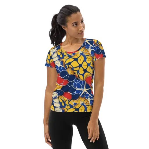 Cobalt Cellwork on a Women's Athletic T-Shirt