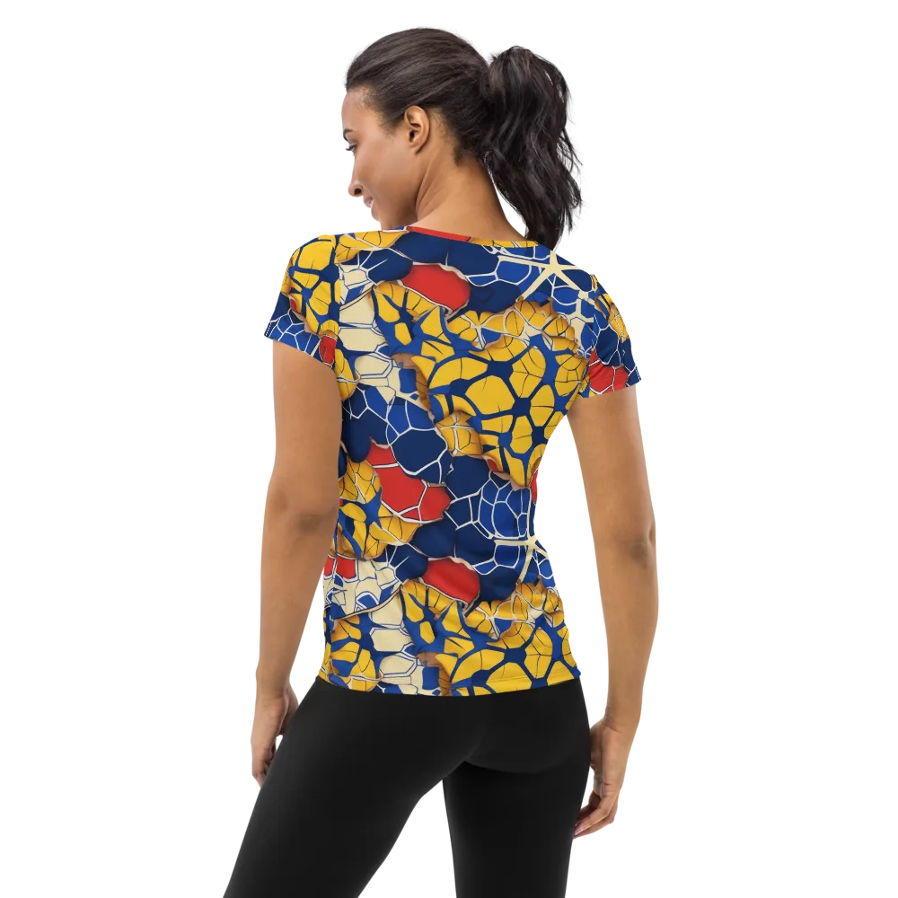 Cobalt Cellwork on Women's Athletic T-Shirt — Back