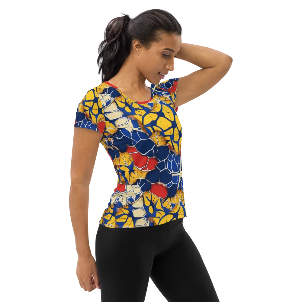 Cobalt Cellwork on Women's Athletic T-Shirt — Right