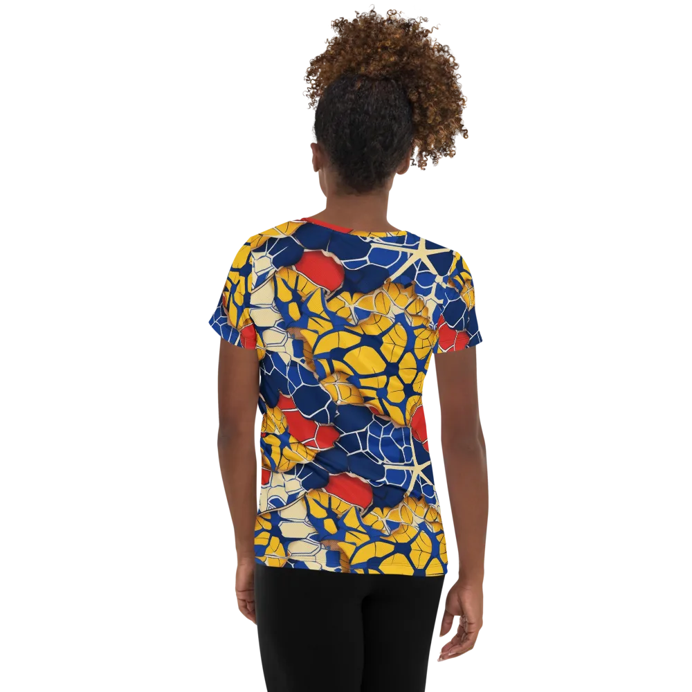 Cobalt Cellwork on Women's Athletic T-Shirt — Back
