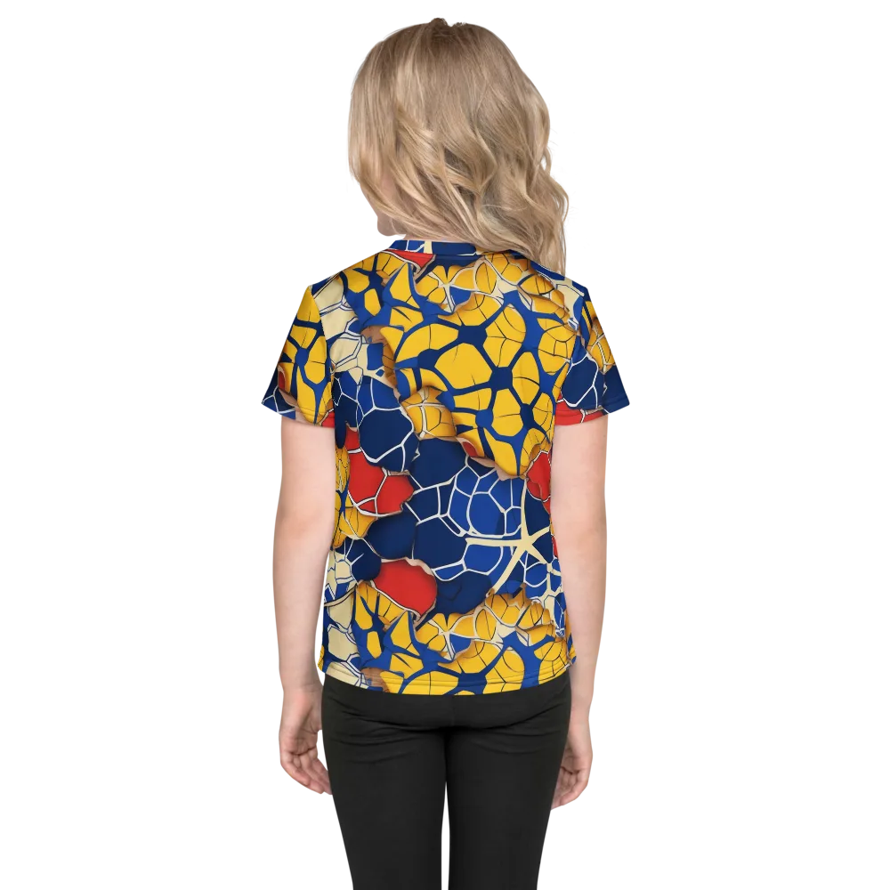 Cobalt Cellwork on Kids Crew Neck T-Shirt — Back