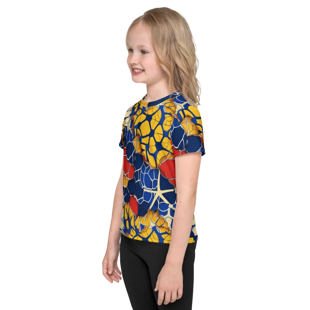 Cobalt Cellwork on Kids Crew Neck T-Shirt — Left