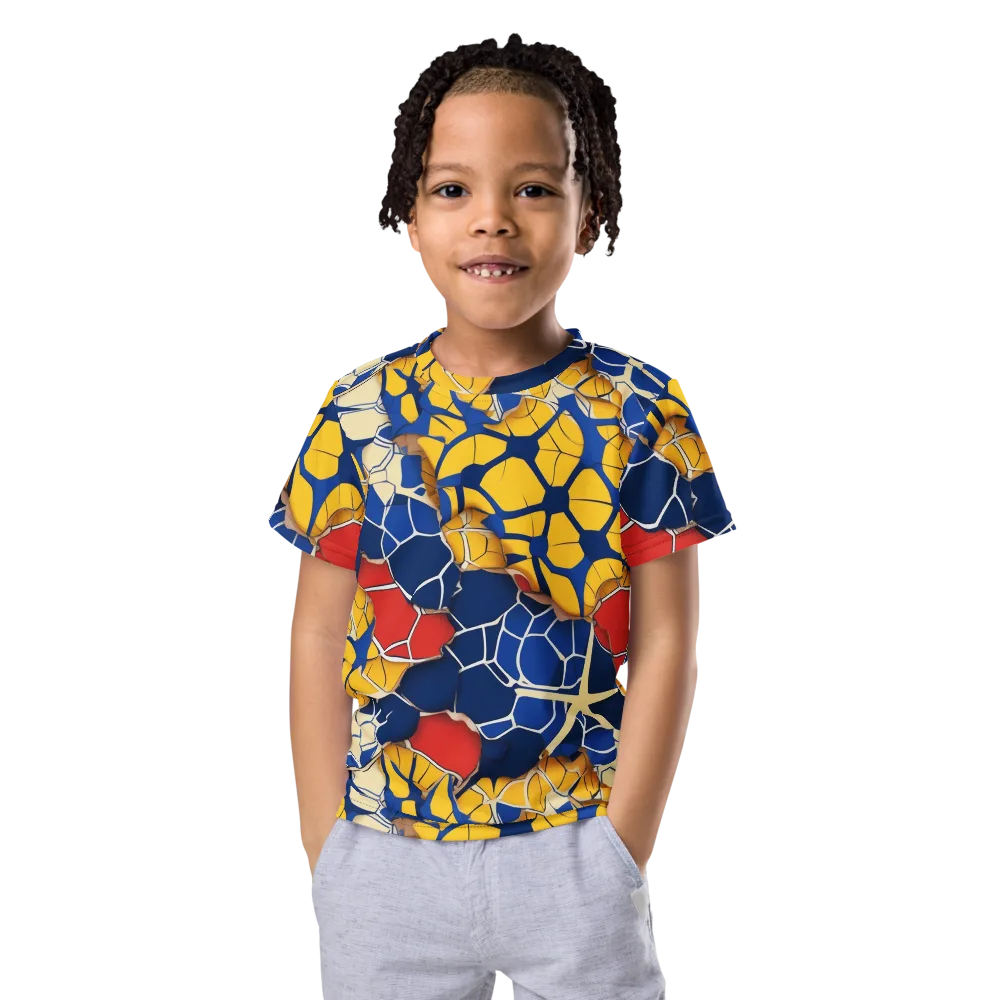 Cobalt Cellwork on Kids Crew Neck T-Shirt — Front