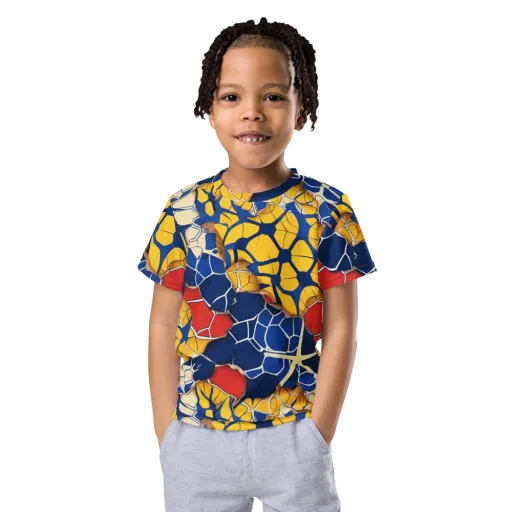Cobalt Cellwork on a Kids Crew Neck T-Shirt