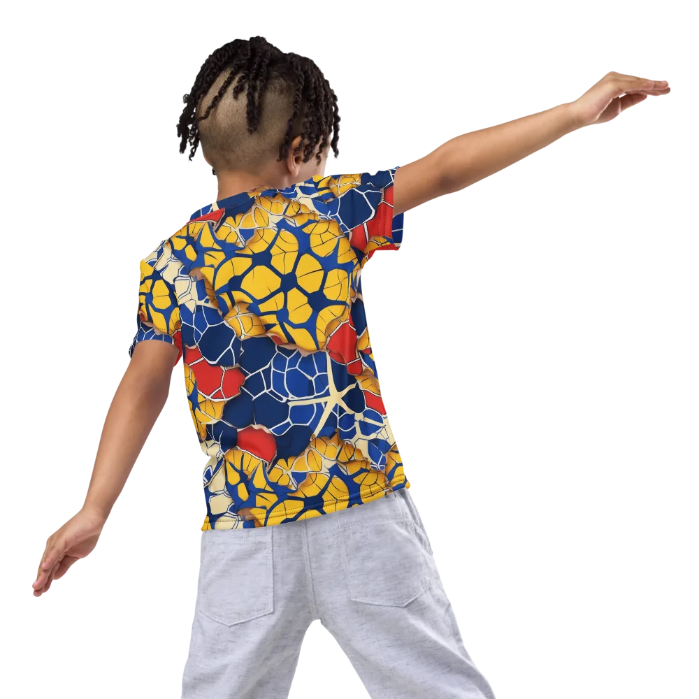Cobalt Cellwork on Kids Crew Neck T-Shirt — Back