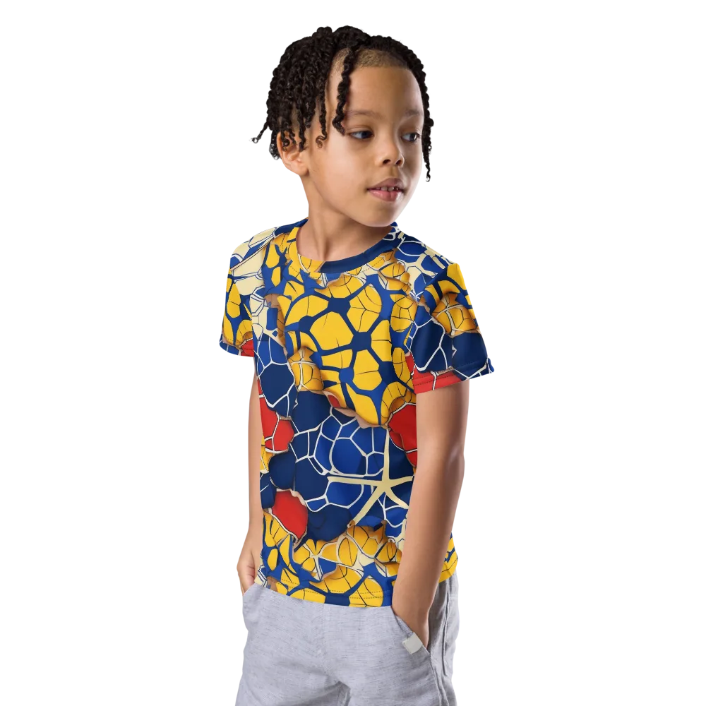 Cobalt Cellwork on Kids Crew Neck T-Shirt — Left Front